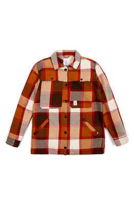 Topo Designs Mountain Oversize Plaid Organic Cotton Shirt Jacket in Brown/Natural Plaid