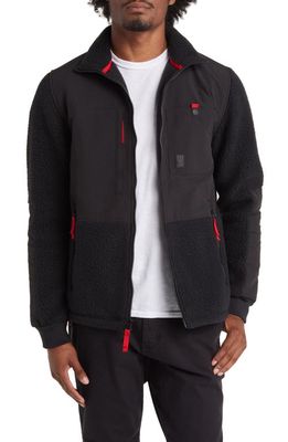 Topo Designs Subalpine Water-Repellent Jacket with High Pile Fleece Trim in Black