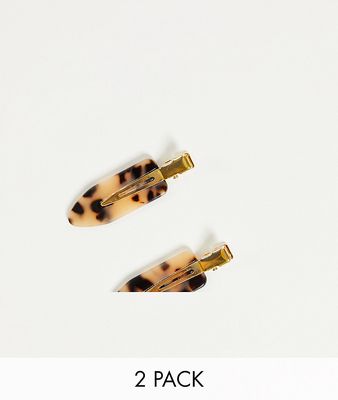 Topshop 2 pack oval hair clips in milky tortoiseshell-Neutral