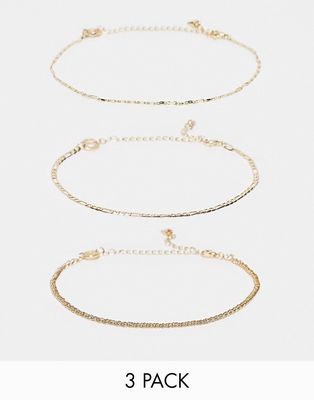 Topshop 3 pack chain anklet in gold