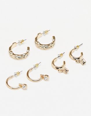 Topshop 3 pack hoop earrings with charm in gold
