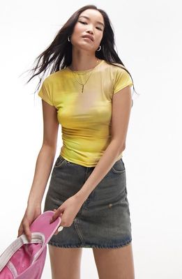 Topshop Abstract Print Cap Sleeve T-Shirt in Yellow