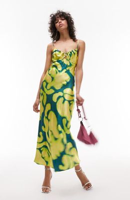 Topshop Abstract Print Cutout Slip Dress in Medium Green