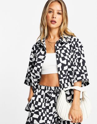 Topshop abstract print short sleeve shirt jacket in multi - part of a set