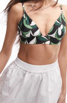 Topshop Abstract Print Triangle Bikini Top in Green Multi