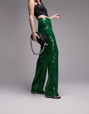 Topshop all over sequin pants in green