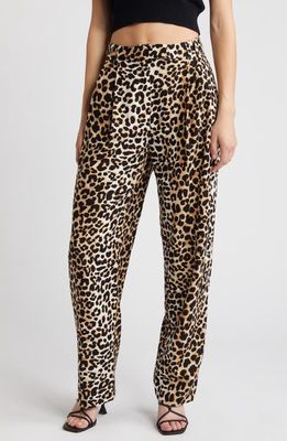 Topshop Animal Print Pleat Front Linen Blend Pants in Black Multi 