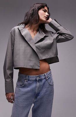 Topshop Asymmetric Stripe Crop Button-Up Shirt in Black Multi