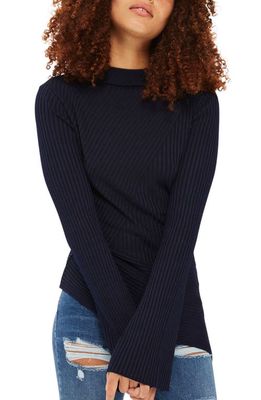 Topshop Asymmetrical Ribbed Sweater in Navy