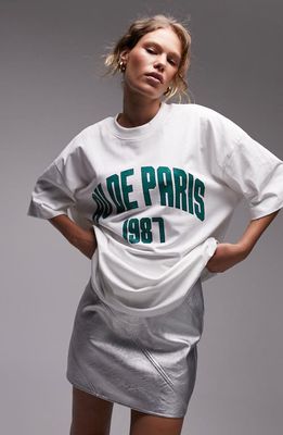 Topshop Av de Paris Oversize Graphic T-Shirt in White