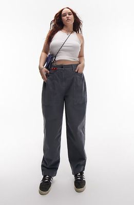 Topshop Balloon Tapered Pocket Cargo Pants in Mid Blue