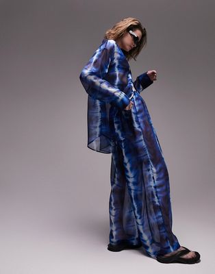 Topshop batik print chiffon beach pant in blue - part of a set