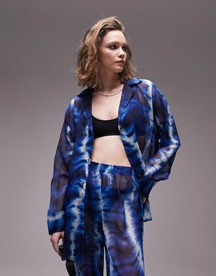 Topshop batik print chiffon beach shirt in blue - part of a set