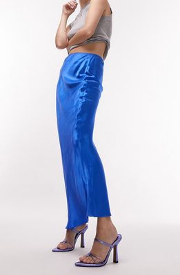 Topshop Bias Cut Satin Maxi Skirt in Blue