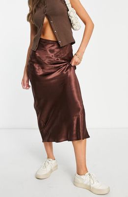 Topshop Bias Cut Satin Maxi Skirt in Brown