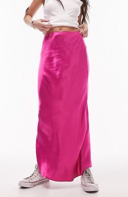 Topshop Bias Cut Satin Maxi Skirt in Pink