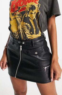 Topshop Biker Faux Leather Micro Miniskirt in Black