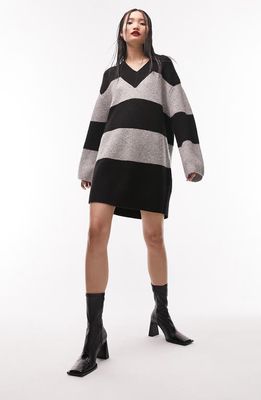 Topshop Block Stripe Long Sleeve Sweater Dress in Dark Beige
