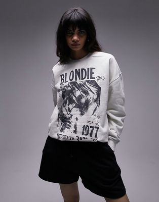 Topshop Blondie 1977 licensed graphic sweatshirt in ecru-White