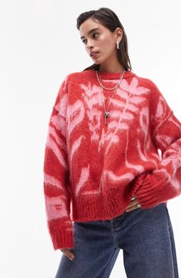 Topshop Blurred Floral Fuzzy Sweater in Pink