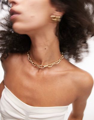 Topshop Bordeaux textured chain necklace in gold tone