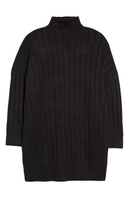 Topshop Boxy Ribbed Funnel Neck Long Sleeve Dress in Black
