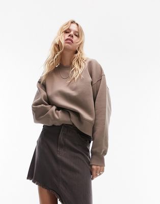 Topshop boxy sweat in taupe-Neutral