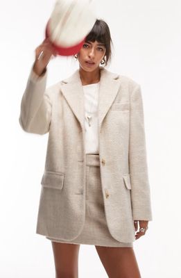 Topshop Brushed Blazer Coat in Beige