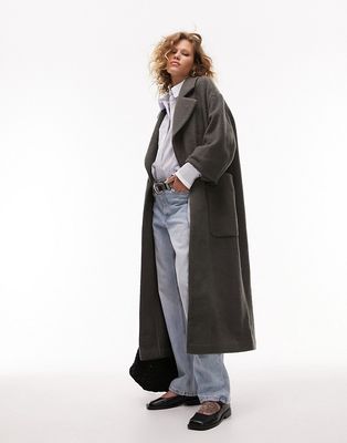 Topshop brushed chuck-on coat with patch pockets in charcoal-Gray