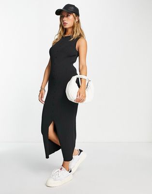 Topshop button through midi dress in black