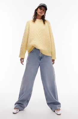 Topshop Cable Knit Crewneck Sweater in Yellow