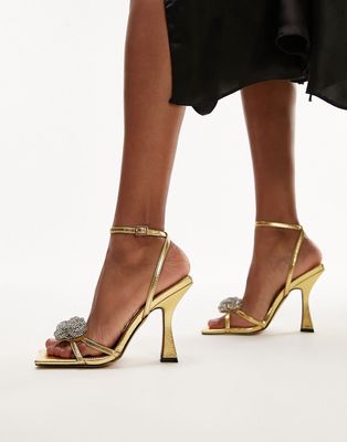 Topshop Casey embellished two part heeled sandal in gold