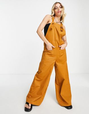 Topshop casual overall jumpsuit in rust-Brown