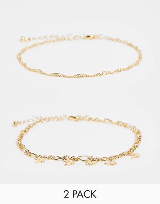 Topshop chain 2 pack anklet in gold