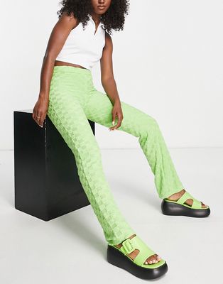 Topshop checkerboard print devore flare pants in green - part of a set-Neutral