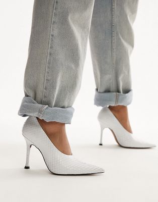 Topshop Cherry premium leather high vamp heeled pumps in white