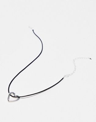 Topshop chubby heart charm rope necklace in silver