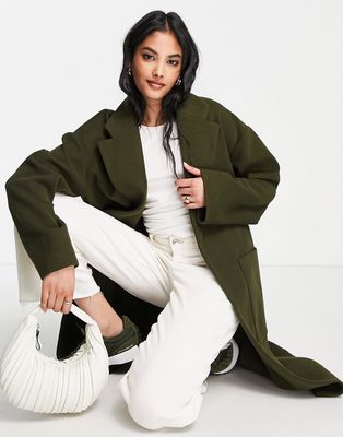 Topshop chuck on coat in khaki-Green