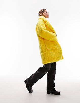 Topshop chunky borg coat in yellow