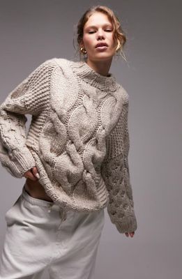 Topshop Chunky Cable Stitch Sweater in Stone