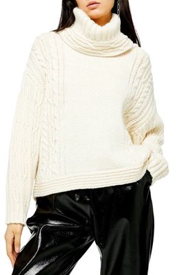 Topshop Chunky Cable Turtleneck Sweater in Ivory