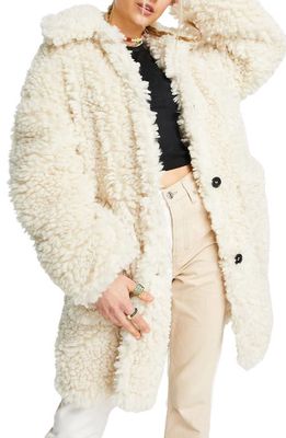Topshop Chunky Faux Shearling Coat in Cream
