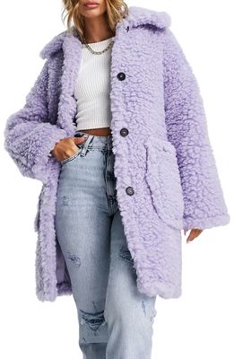 Topshop Chunky Faux Shearling Coat in Lilac
