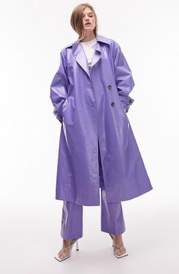 Topshop Coated Longline Trench Coat in Lilac