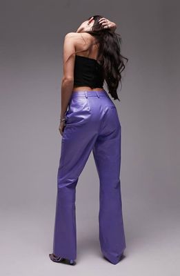 Topshop Coated Straight Leg Trousers in Lilac