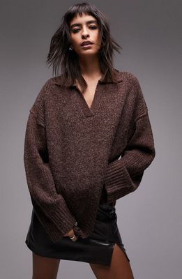 Topshop Collar Sweater in Brown