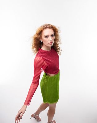 Topshop color block cut out long sleeve mini dress in multi