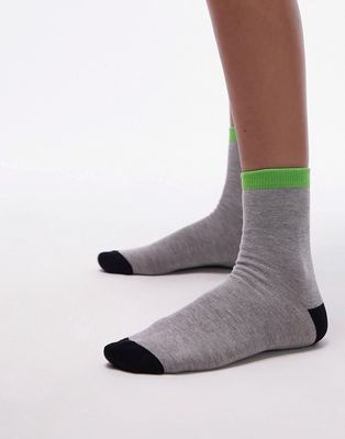 Topshop color block ribbed socks in gray and green