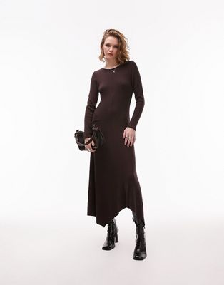 Topshop column cozy rib maxi dress in chocolate-Brown