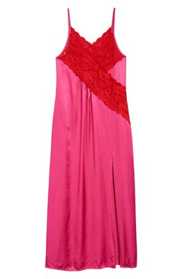 Topshop Contrast Lace Maxi Slipdress in Pink